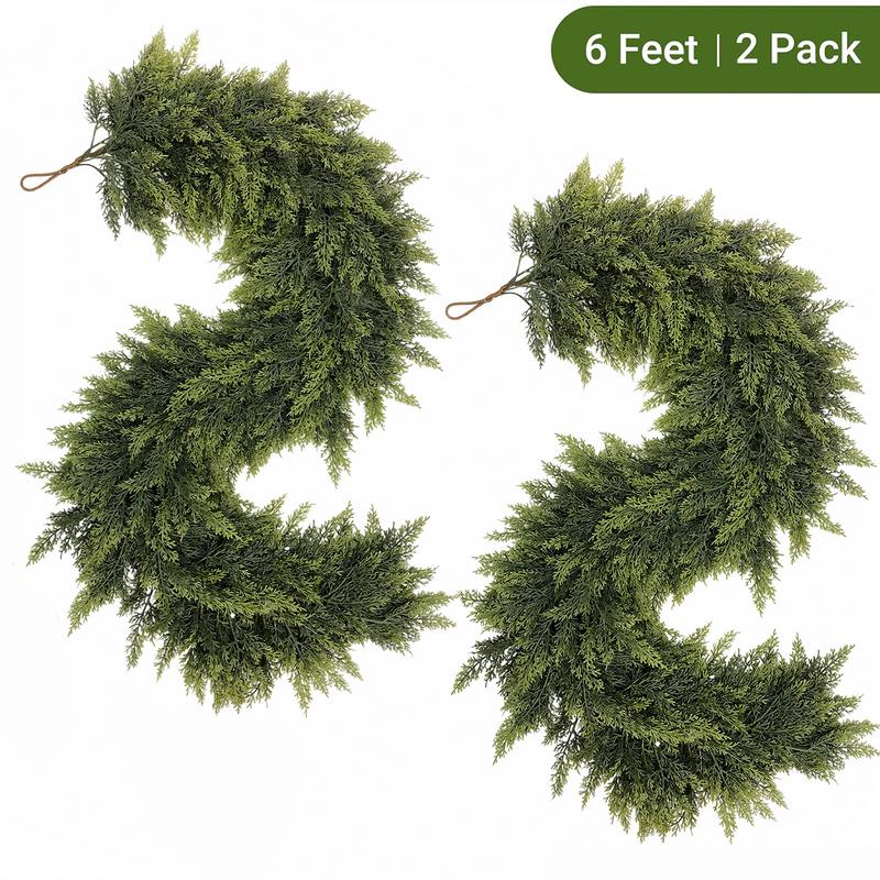 🎄 6FT Artificial Cedar Garland (2 Pack) – Lifelike Greenery for Indoor & Outdoor Xmas Decor