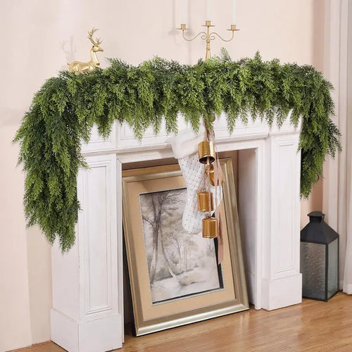 🎄 6FT Artificial Cedar Garland (2 Pack) – Lifelike Greenery for Indoor & Outdoor Xmas Decor