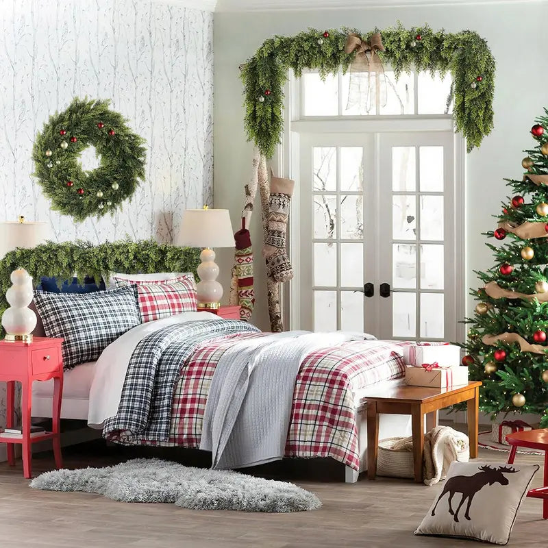 🎄 6FT Artificial Cedar Garland (2 Pack) – Lifelike Greenery for Indoor & Outdoor Xmas Decor
