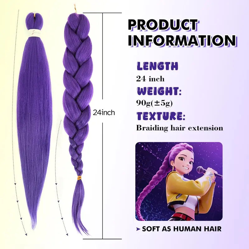 ๐ Long Purple Braiding Hair 24 Inch โ Pre-Stretched Extensions for Braids, Twists & Costume (BOGO Offer)