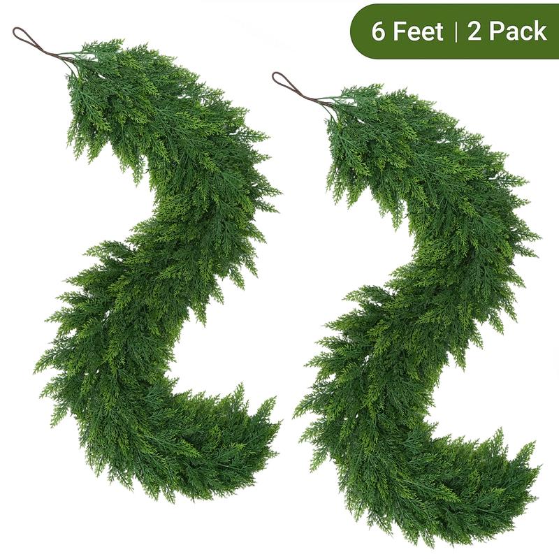 🎄 6FT Artificial Cedar Garland (2 Pack) – Lifelike Greenery for Indoor & Outdoor Xmas Decor