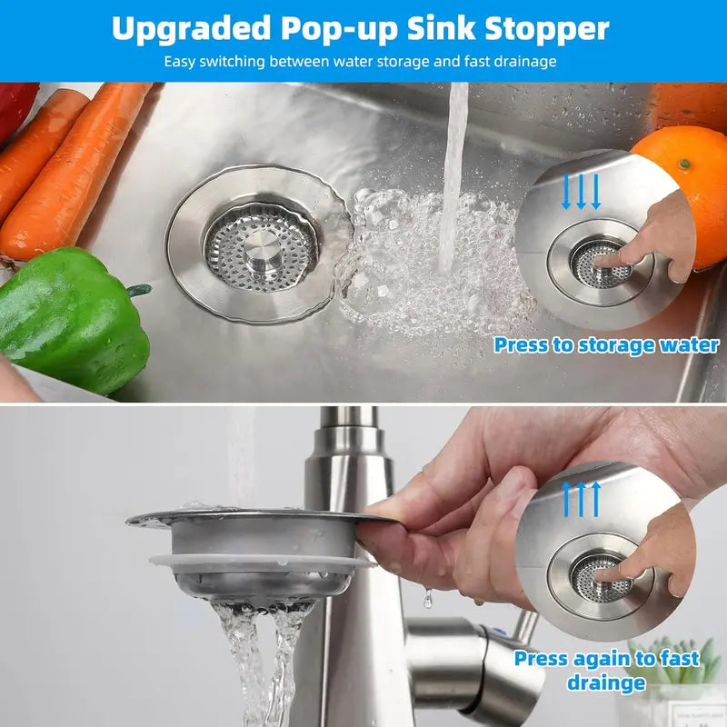 3-in-1 Kitchen Sink Stopper & Strainer, Heavy-Duty Stainless Steel