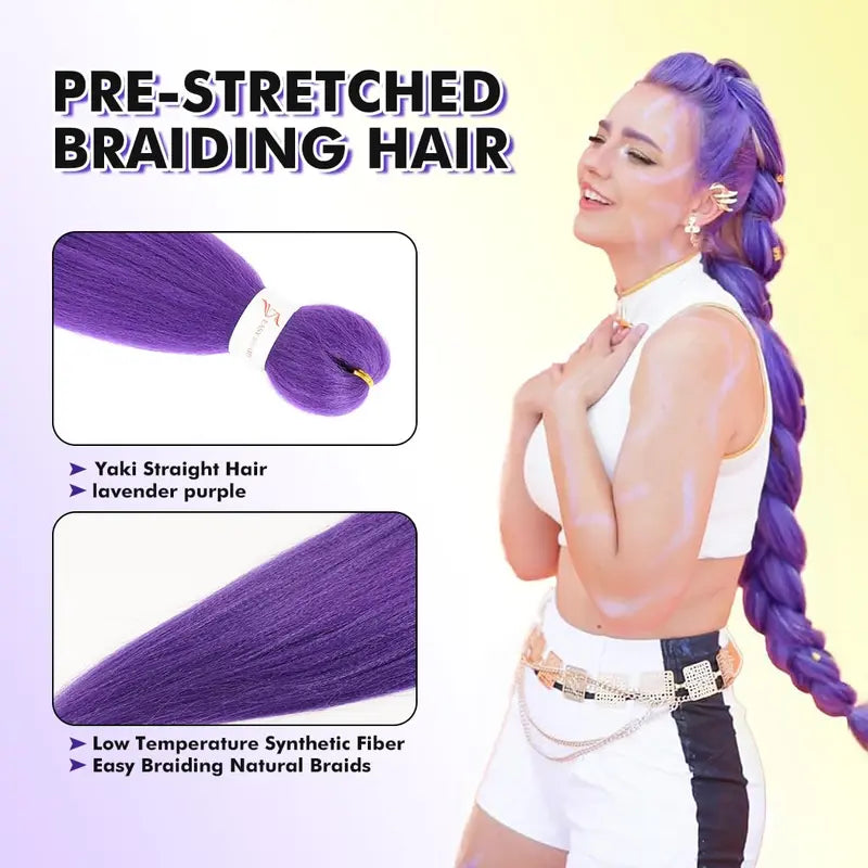 ๐ Long Purple Braiding Hair 24 Inch โ Pre-Stretched Extensions for Braids, Twists & Costume (BOGO Offer)