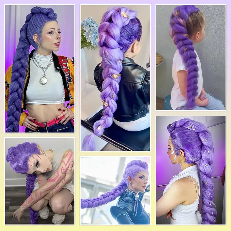 ๐ Long Purple Braiding Hair 24 Inch โ Pre-Stretched Extensions for Braids, Twists & Costume (BOGO Offer)