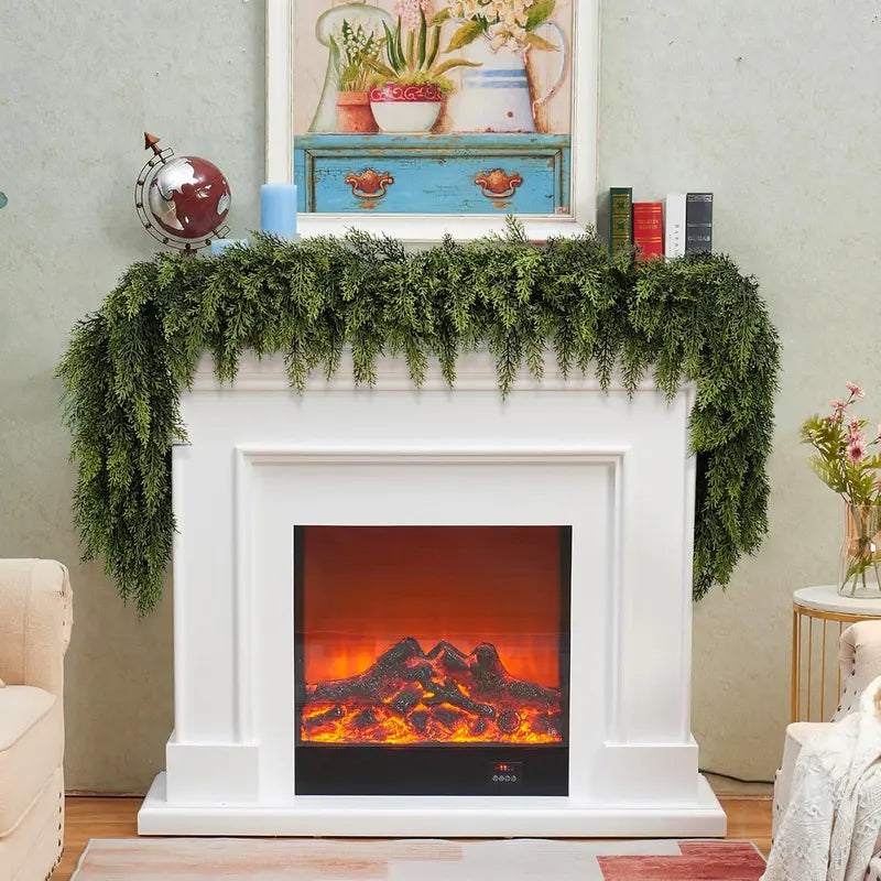 🎄 6FT Artificial Cedar Garland (2 Pack) – Lifelike Greenery for Indoor & Outdoor Xmas Decor