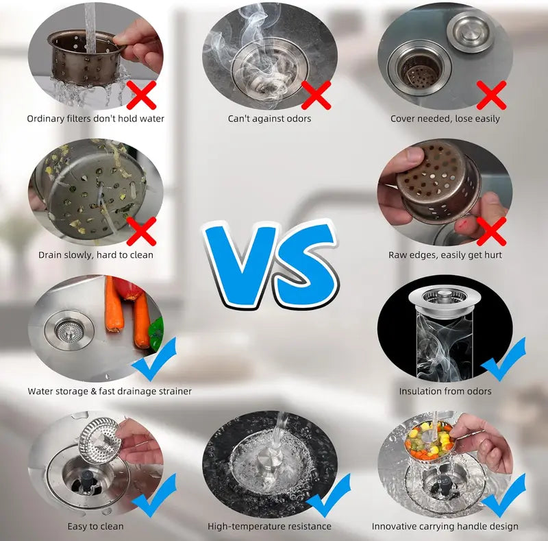 3-in-1 Kitchen Sink Stopper & Strainer, Heavy-Duty Stainless Steel