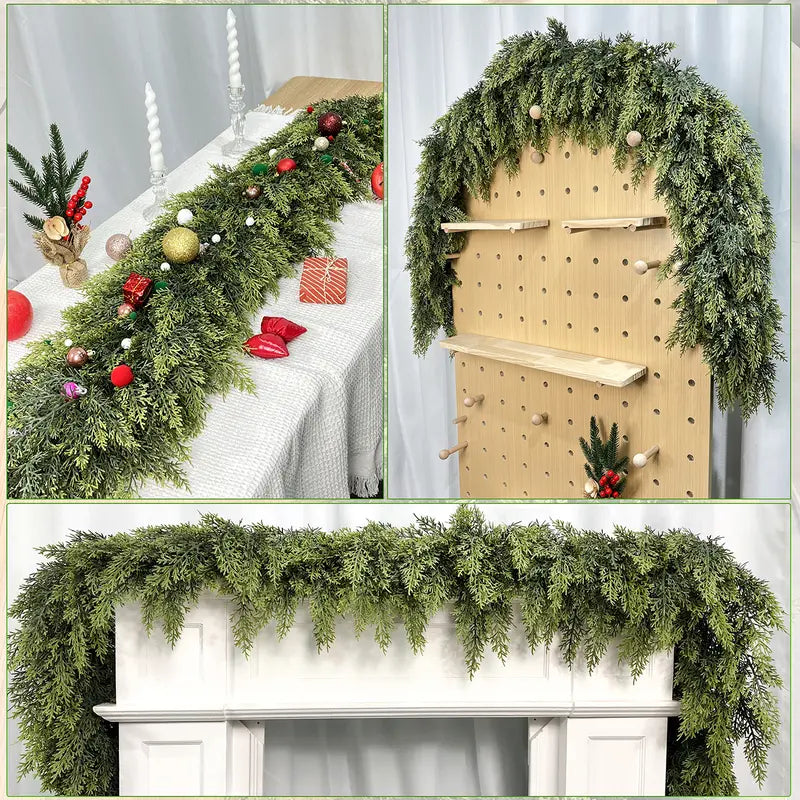 🎄 6FT Artificial Cedar Garland (2 Pack) – Lifelike Greenery for Indoor & Outdoor Xmas Decor
