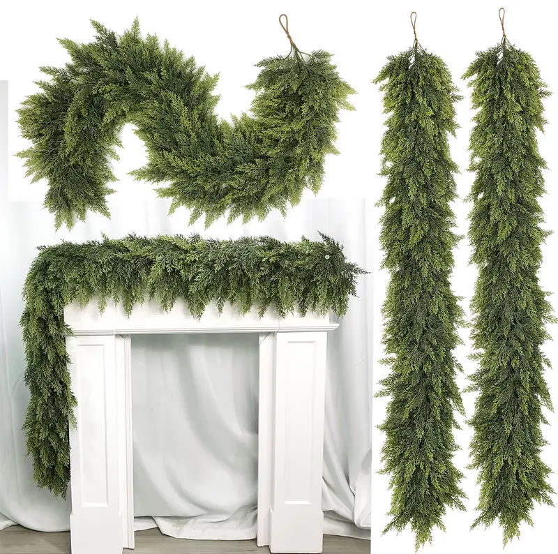 🎄 6FT Artificial Cedar Garland (2 Pack) – Lifelike Greenery for Indoor & Outdoor Xmas Decor