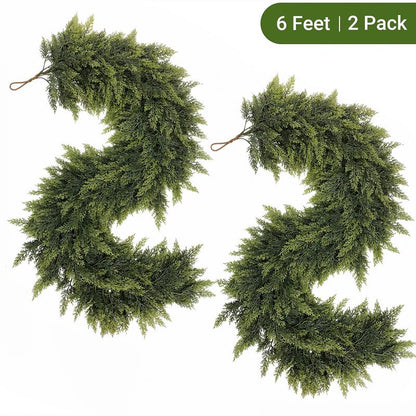 🎄 6FT Artificial Cedar Garland (2 Pack) – Lifelike Greenery for Indoor & Outdoor Xmas Decor
