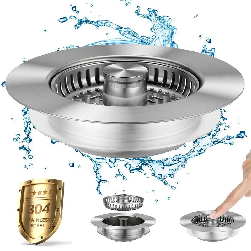 3-in-1 Kitchen Sink Stopper & Strainer, Heavy-Duty Stainless Steel