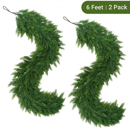 🎄 6FT Artificial Cedar Garland (2 Pack) – Lifelike Greenery for Indoor & Outdoor Xmas Decor