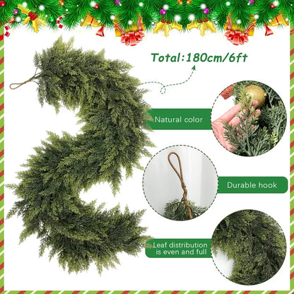 🎄 6FT Artificial Cedar Garland (2 Pack) – Lifelike Greenery for Indoor & Outdoor Xmas Decor