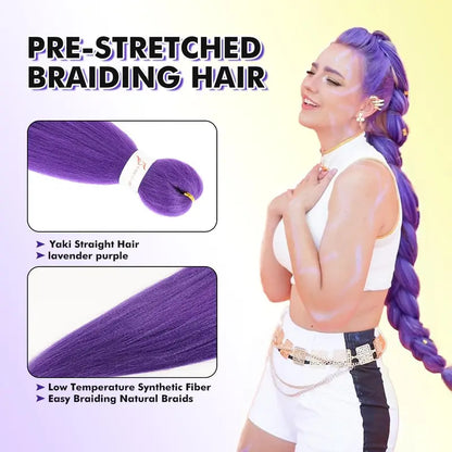 💜 Long Purple Braiding Hair 24 Inch – Pre-Stretched Extensions for Braids, Twists & Costume (BOGO Offer)
