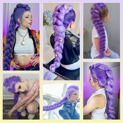 💜 Long Purple Braiding Hair 24 Inch – Pre-Stretched Extensions for Braids, Twists & Costume (BOGO Offer)