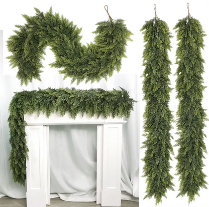 🎄 6FT Artificial Cedar Garland (2 Pack) – Lifelike Greenery for Indoor & Outdoor Xmas Decor