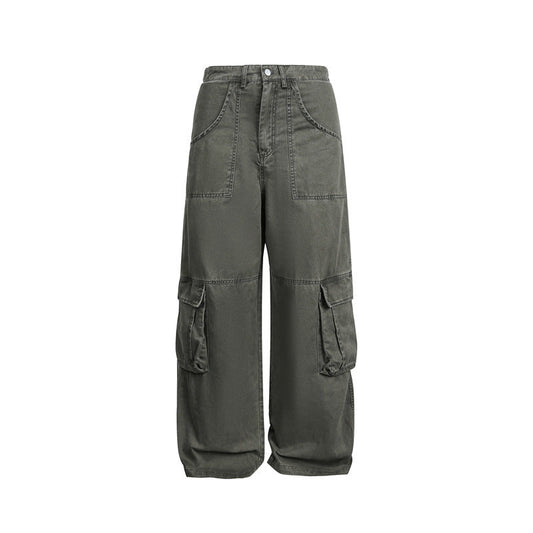 Multi-Pocket Cargo Pants Loose Wide-Leg Casual Trousers